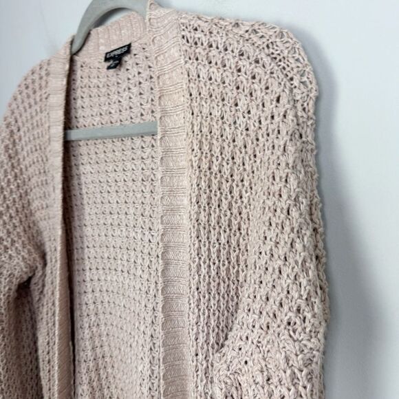 EXPRESS | Open Knit Open Front Beige Tan Cardigan with Pockets Women’s Size M - Picture 3 of 10